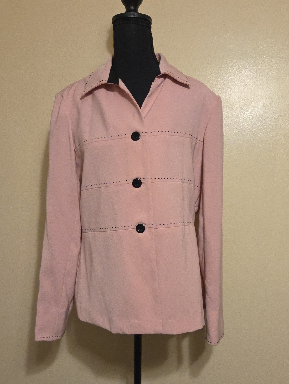 Vintage 90s Light Pink & Black Semi Sheer Pastel Goth Button Down Jacket Size 10